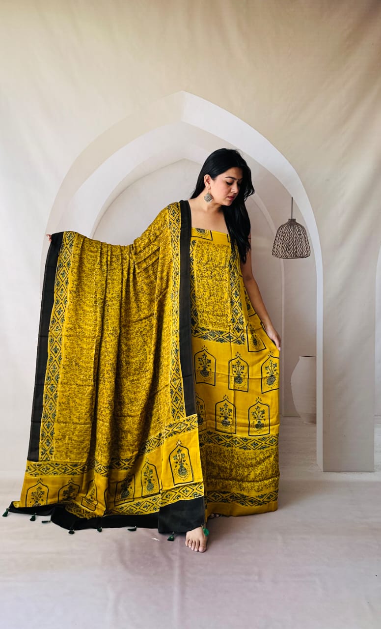 Silk Ajrakh Hand Block 2-Piece Suit