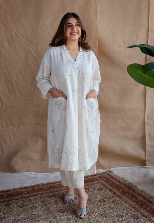 Pure Cotton Kurti with Self-Print & Palazzo Set