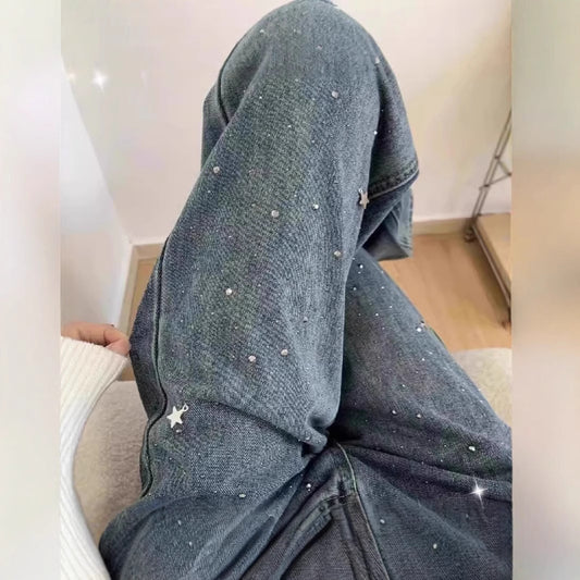 High Waist Wide Leg Denim Jeans in Blue For Women