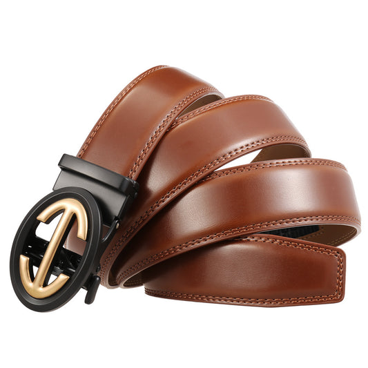Automatic Alloy Buckle Belt Men's Simple Two-layer Cowhide