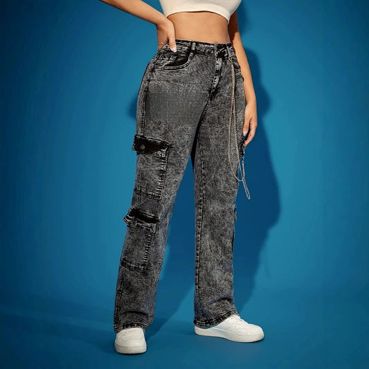 Street Hipster Black Denim Overalls-for Women