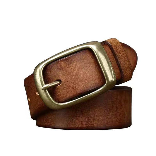 Men's Retro First Layer Pure Cattlehide Pin Buckle Belt