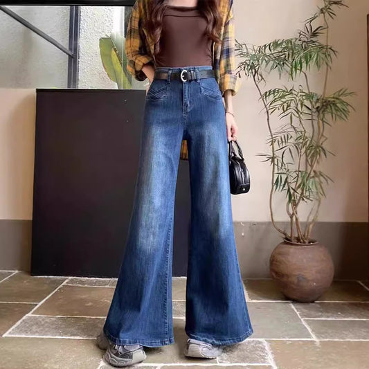 Wide Leg Mid-Waist Denim Trousers