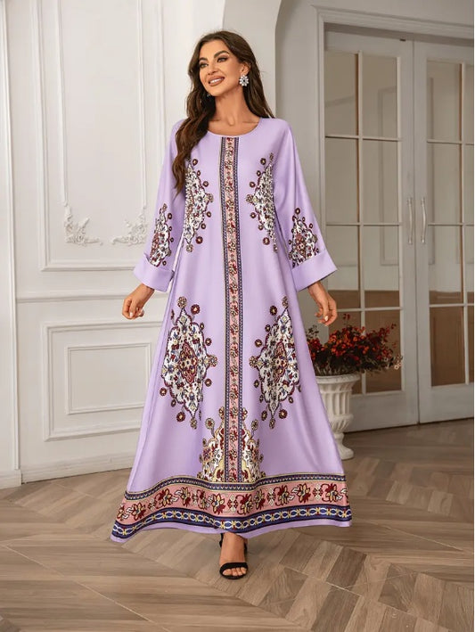 Floral Lace Trim Long Abaya Dress