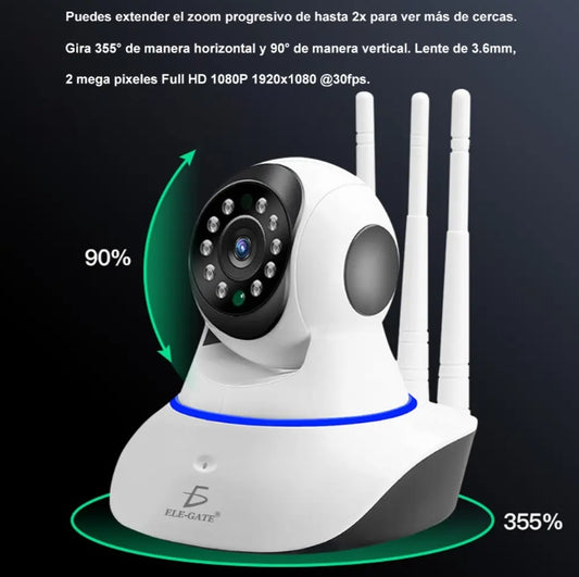 IP Security Camera 3 Wifi Antennas Full HD Night Vision With Alarm Home Office
