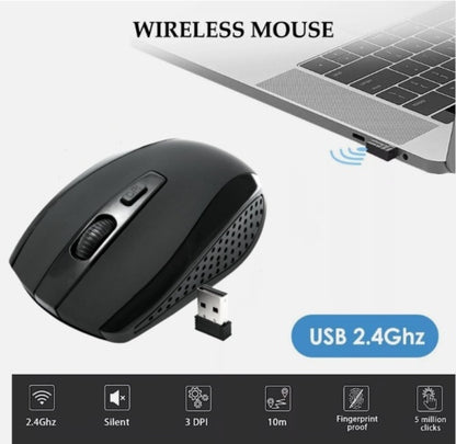 2.4GHz BLACK WIRELESS USB MOUSE SCROLL  CORDLESS OPTICAL FOR  PC LAPTOP UK