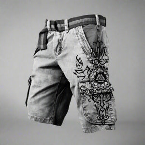 Digital Printing Men's Fashion Casual Zipper Cargo Shorts