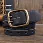 Retro Personalized Double Needle Brass Buckle First Layer Cowhide Stitching Men's Leather Belt