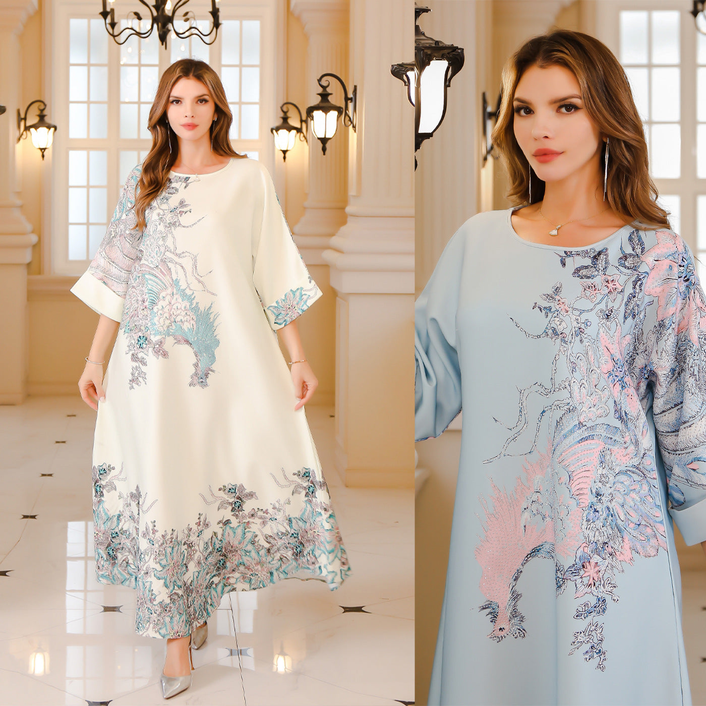 Diamond Detail Long Sleeve Abaya Robe