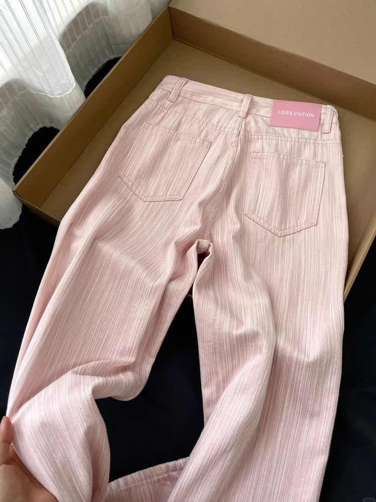 Women's High Waist Pink Wide Leg Jeans
