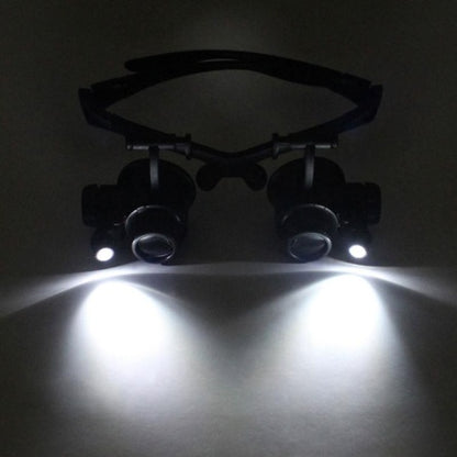 LED Double Eye Magnifier Glasses – 10X to 25X Interchangeable Lens with Headband for Precision Work