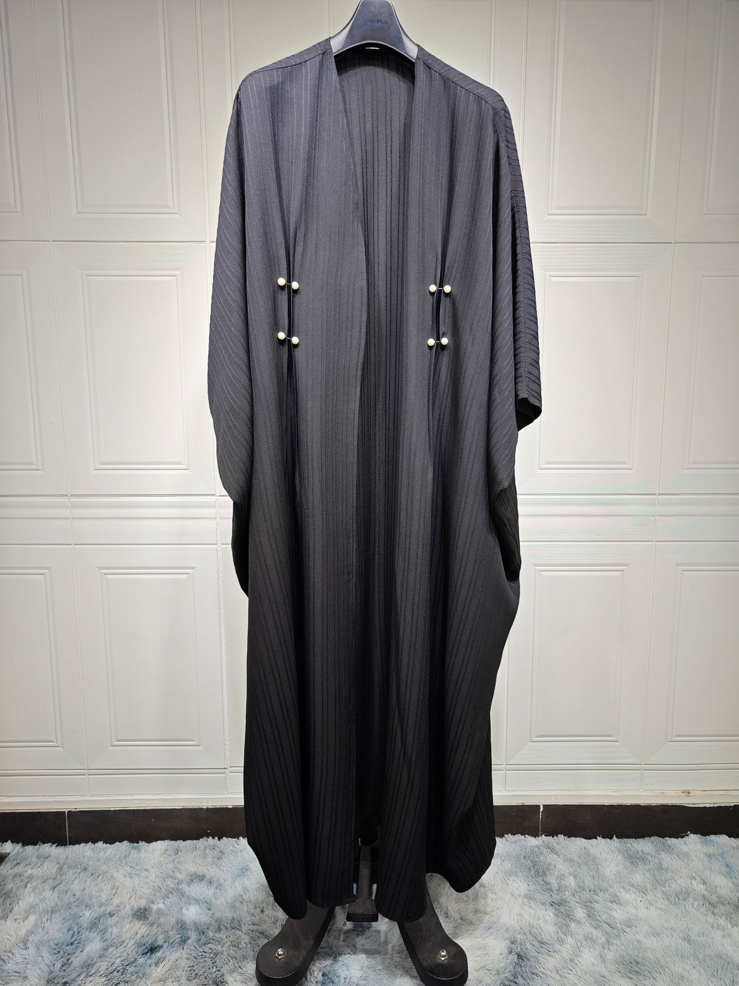 Modern Striped Plus-Size Abaya Cardigan Robe