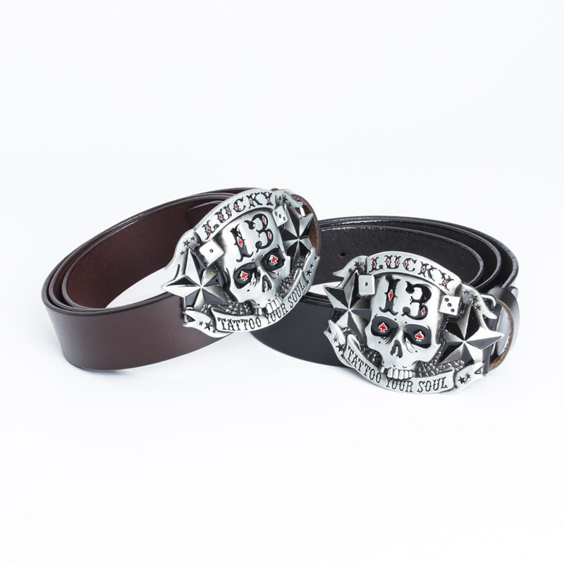 Trendy Men's Leather Belt Skull Skateboard Buckle