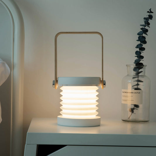 Modern Round USB Touch Night Light – Wooden Base Warm Light Lamp for Bedroom and Desk Use