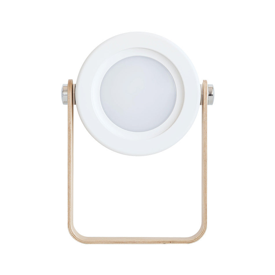 Modern Round USB Touch Night Light – Wooden Base Warm Light Lamp for Bedroom and Desk Use
