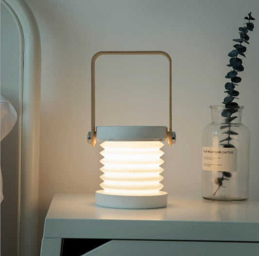 Modern Round USB Touch Night Light – Wooden Base Warm Light Lamp for Bedroom and Desk Use