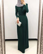 Elegant V-Neck Floor-Length Abaya Dress with Folds
