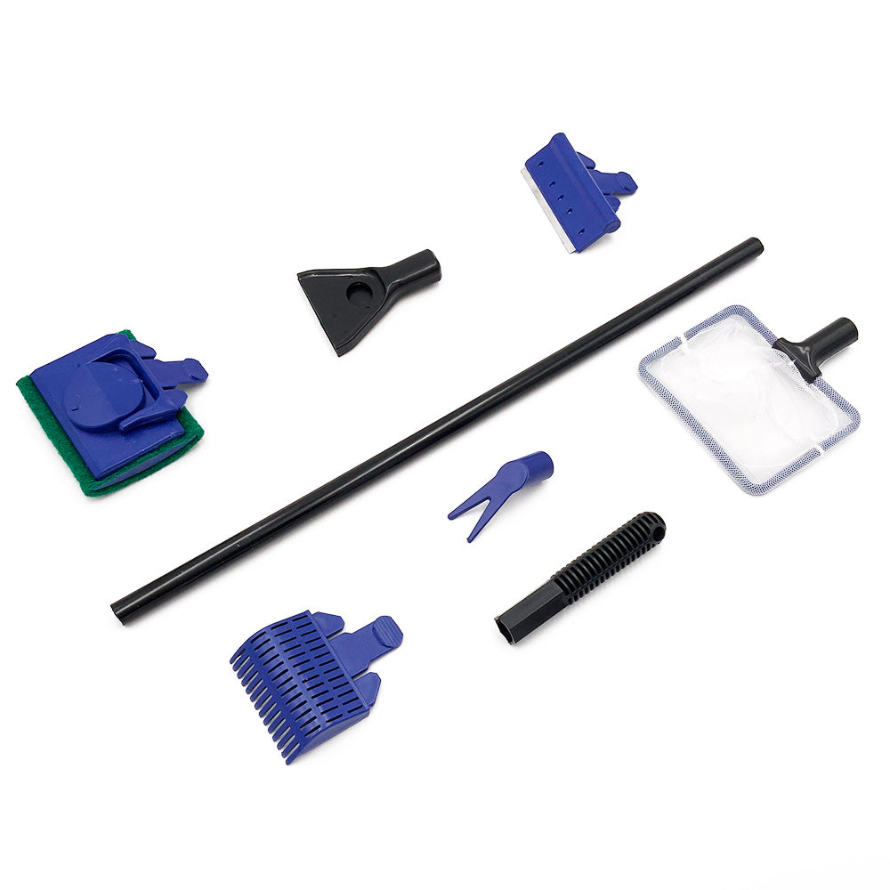 5-in-1 Aquarium Cleaning Tool – Net, Scraper, Sponge, Fork & Gravel Rake – Extendable 52-60cm