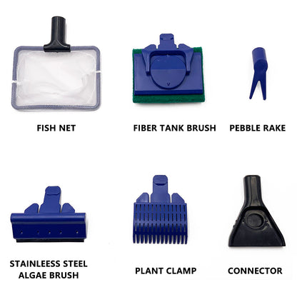 5-in-1 Aquarium Cleaning Tool – Net, Scraper, Sponge, Fork & Gravel Rake – Extendable 52-60cm
