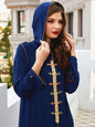 Navy Gold-Rimmed Hooded Robe Abaya for Women