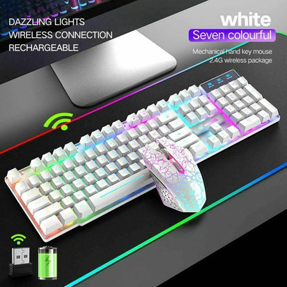 104 Keys Wireless Gaming Keyboard And Mouse Set Rainbow LED Backlit Keyboard