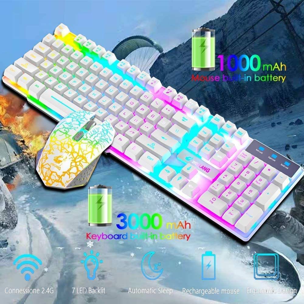 104 Keys Wireless Gaming Keyboard And Mouse Set Rainbow LED Backlit Keyboard