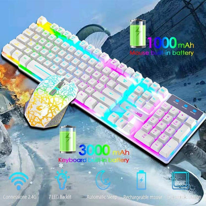 104 Keys Wireless Gaming Keyboard And Mouse Set Rainbow LED Backlit Keyboard