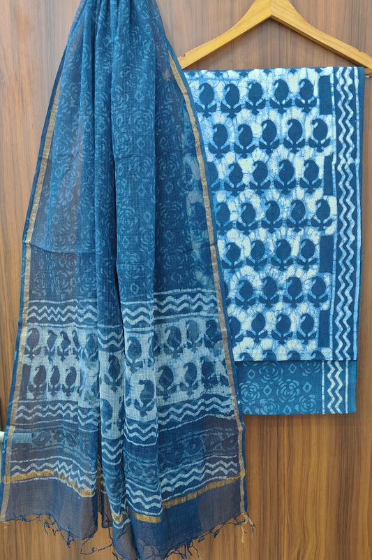 Traditional Hand Block Printed Pure Cotton Suit Set with Kota Cotton Dupatta