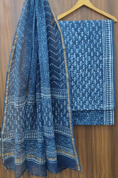 Traditional Hand Block Printed Pure Cotton Suit Set with Kota Cotton Dupatta