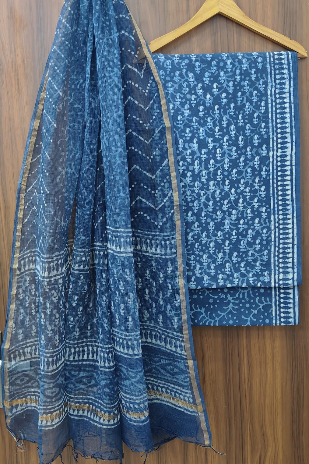 Traditional Hand Block Printed Pure Cotton Suit Set with Kota Cotton Dupatta