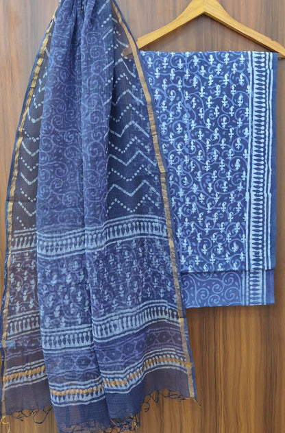 Traditional Hand Block Printed Pure Cotton Suit Set with Kota Cotton Dupatta