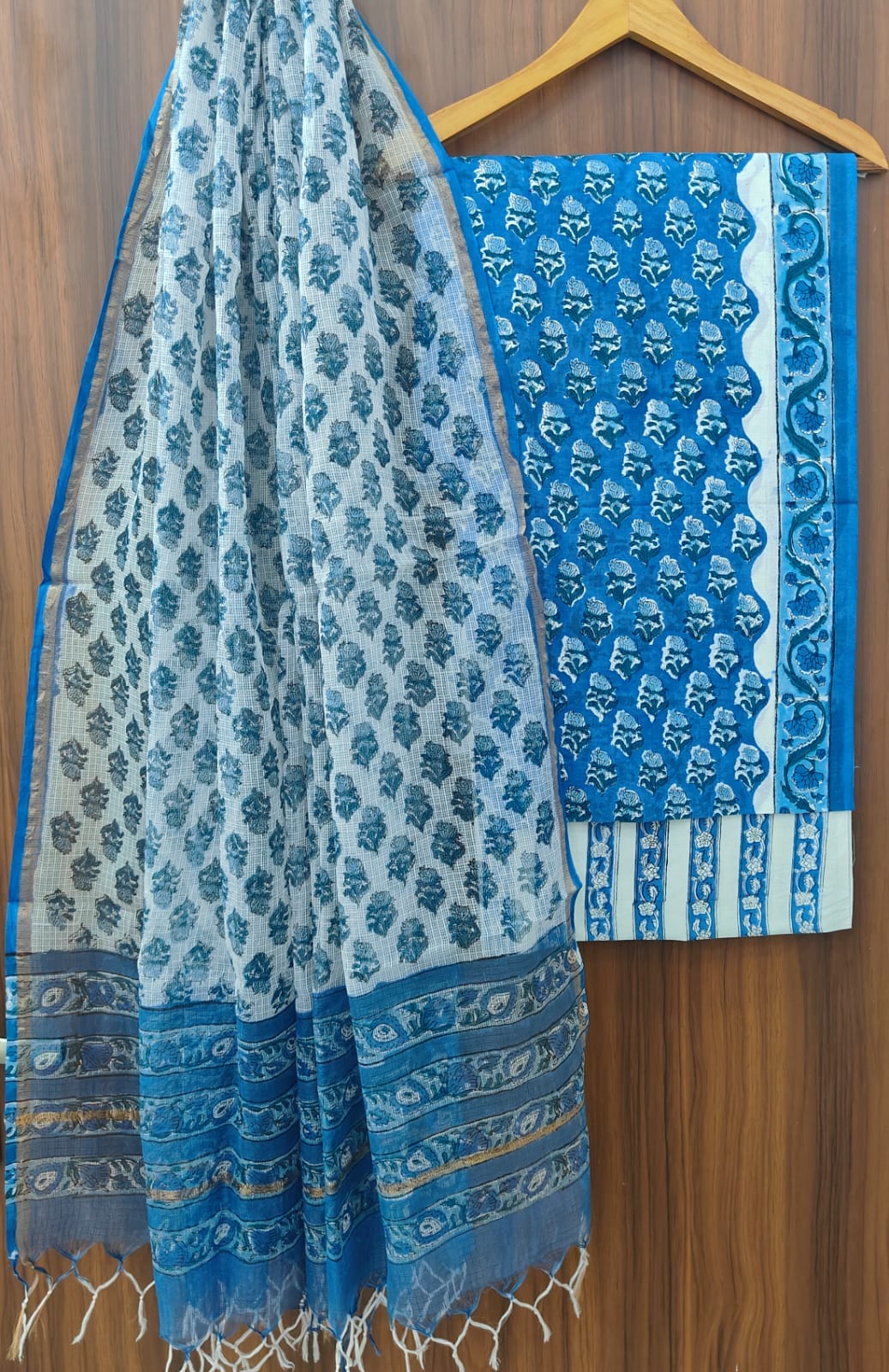 Traditional Hand Block Printed Pure Cotton Suit Set with Kota Cotton Dupatta