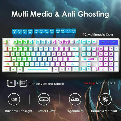 104 Keys Wireless Gaming Keyboard And Mouse Set Rainbow LED Backlit Keyboard