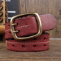 Retro Personalized Double Needle Brass Buckle First Layer Cowhide Stitching Men's Leather Belt