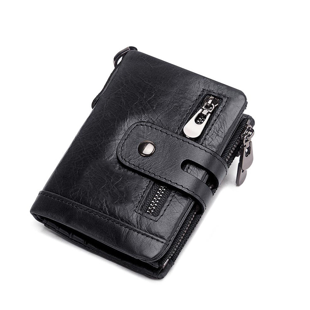 New Men's Leather Wallet Large Capacity Buckle Retro Zipper Coin Purse Anti-theft Clutch