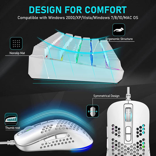 Gaming 84-Keys Keyboard RGB Lightweight Mouse Set Mechanical Rainbow For PCPS4