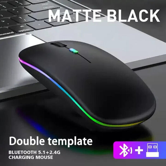 Slim Silent Rechargeable Wireless Mouse RGB LED USB Mice MacBook Laptop PC UK