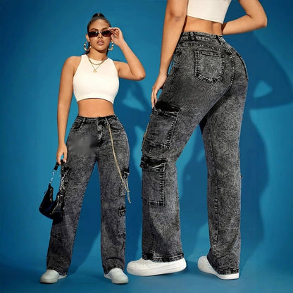 Street Hipster Black Denim Overalls-for Women