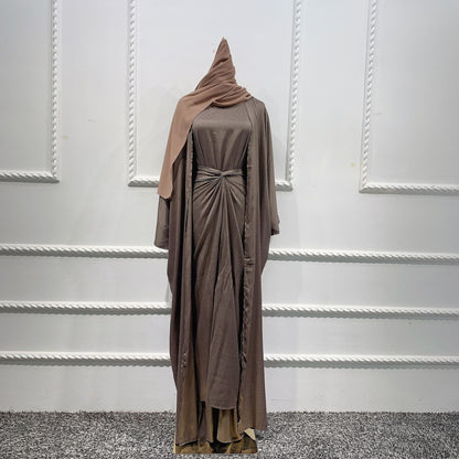 4-Piece Modest Women's Prayer Outfit – Polyester Stretch Cardigan Set with Matching Headscarf