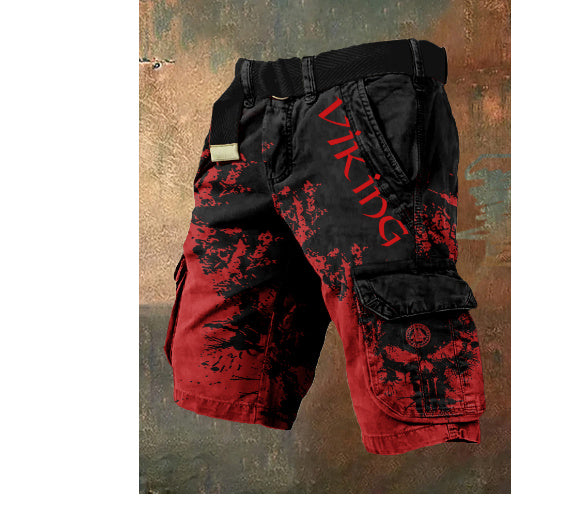 Digital Printing Men's Fashion Casual Zipper Cargo Shorts