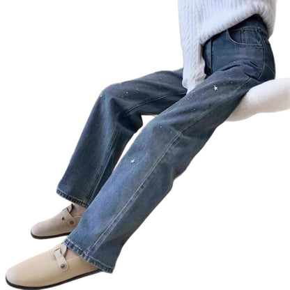 High Waist Wide Leg Denim Jeans in Blue For Women