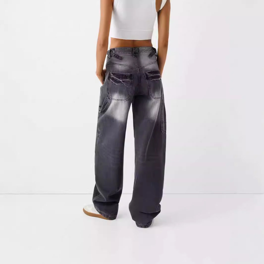 Urban Style Straight-Leg Denim Trousers – Black & Light Blue For Women