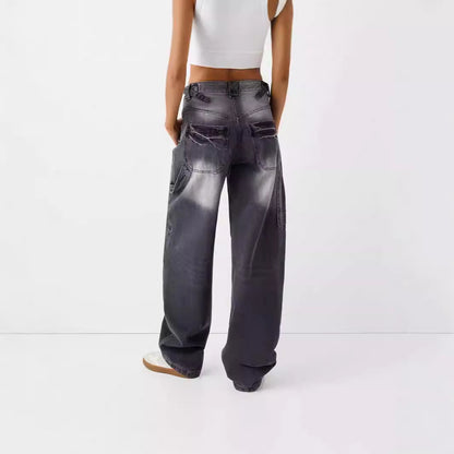 Urban Style Straight-Leg Denim Trousers – Black & Light Blue For Women