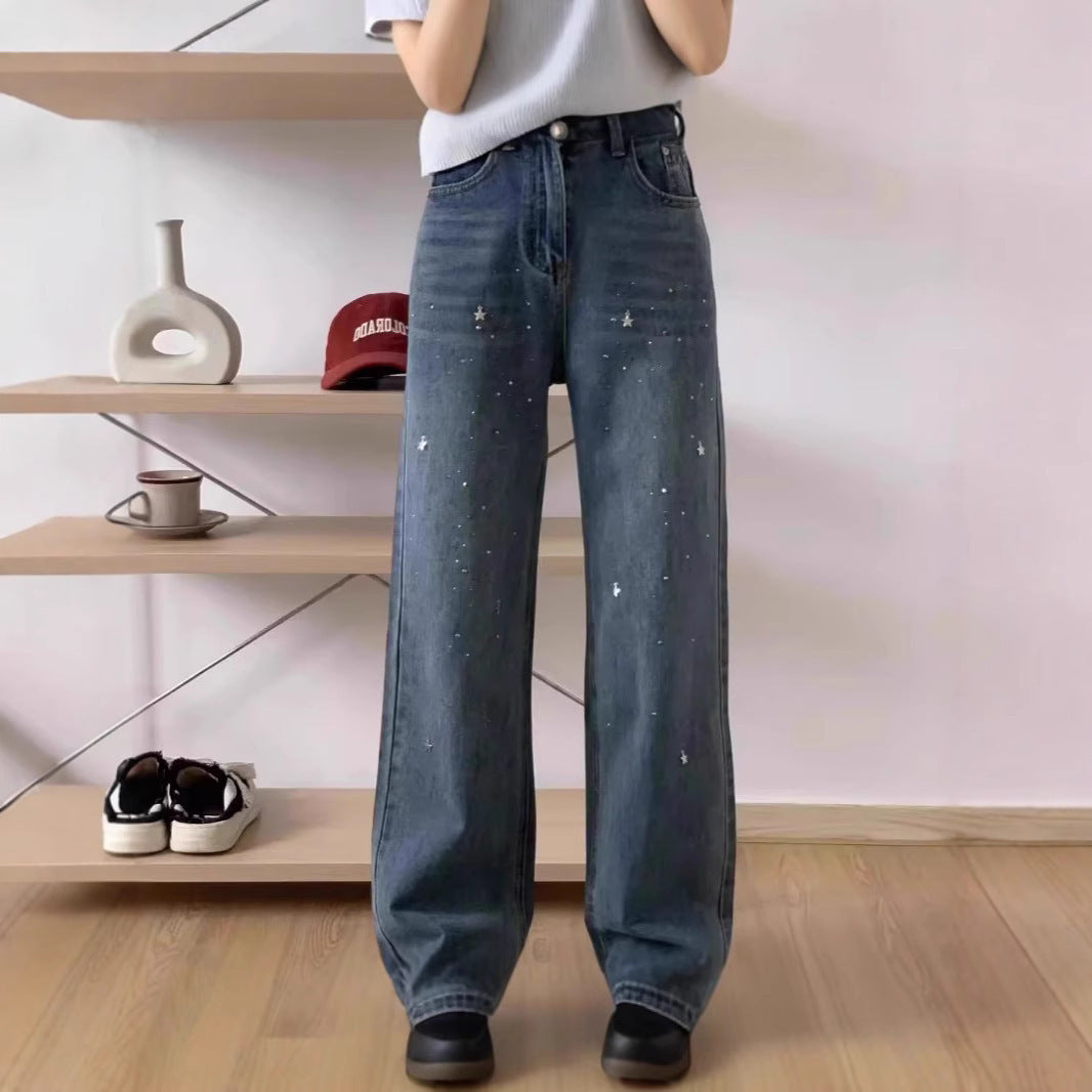 High Waist Wide Leg Denim Jeans in Blue For Women