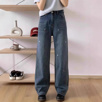 High Waist Wide Leg Denim Jeans in Blue For Women