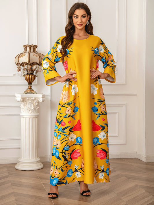 Printed Diamond Detail Women's Robe Abaya