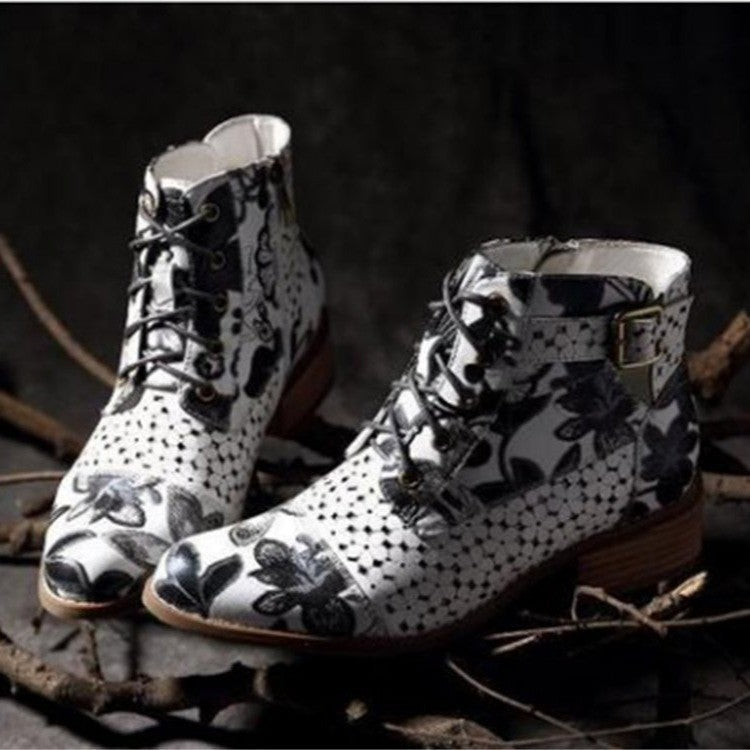 Color matching flower foreign style women's short boots