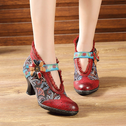 Ethnic Style Color Matching All-match Women's Boots Cowhide