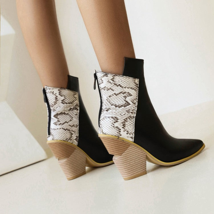 New Women's Short Boots Pointed Color Contrast Back Zipper
