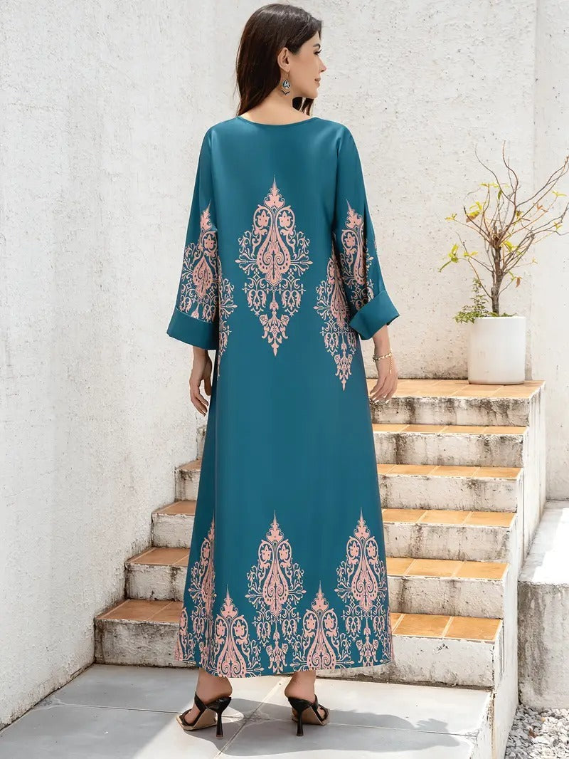Flower Printed Long Robe Abaya